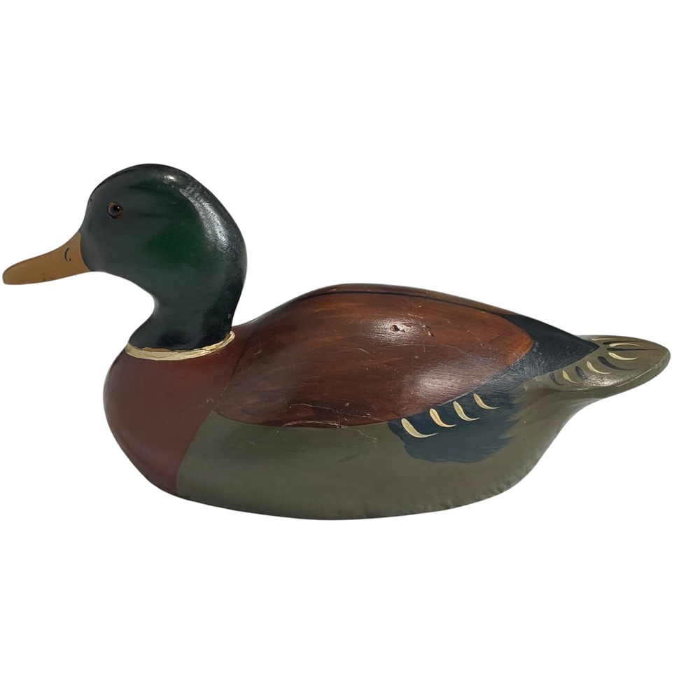 Vintage 1982 Judy A Johnston Hand Painted Wooden Mallard Duck Decoy Figurine